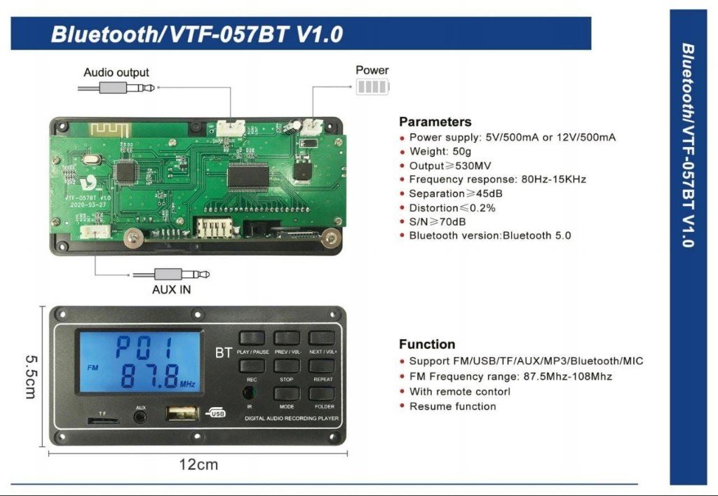 VTF-057BT V1.0 Digital Audio Recording Player